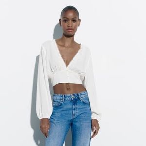 ZARA NWT CROPPED CORSETRY BLOUSE - WHITE - MEDIUM